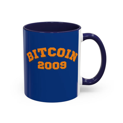 Bitcoin 2009 Dark Blue Accent Mug by cypherpunkgear.com