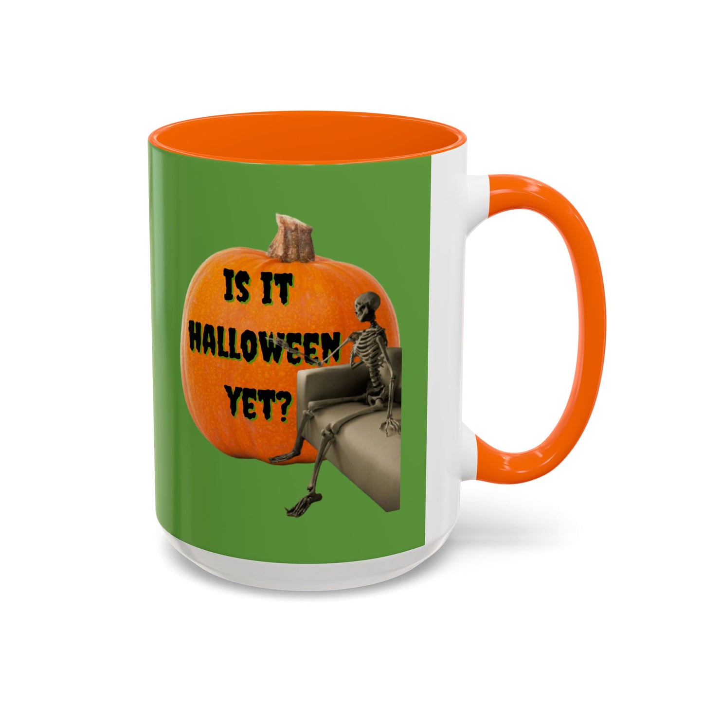 Is it Halloween yet? Skeleton's Giant Pumpkin Green Accent Mug by CreepyCrafts.boo
