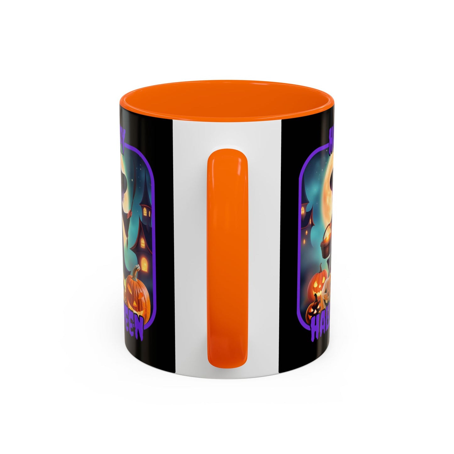 Happy Halloween Little Witch Purple font Black Accent Mug by CreepyCrafts.boo