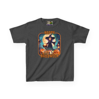 Happy Halloween Little Witch Orange font Kids Heavy Cotton™ Tee by CreepyCrafts.boo
