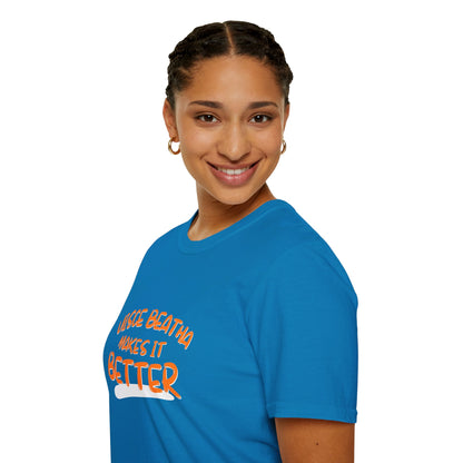 Uisce Beatha makes it better Orange font Dark colors Unisex T-Shirt by cypherpunkgear.com