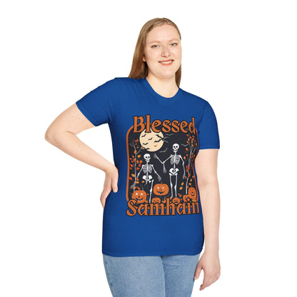 Spooktacular Skeletons of Samhain Dark colors Unisex T-Shirt by CreepyCrafts.boo