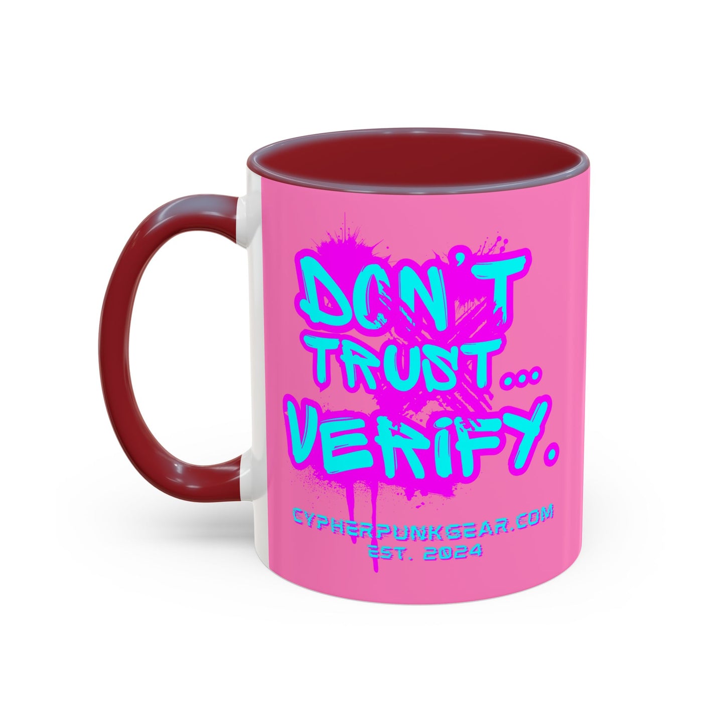 Don't Trust...Verify. Light Pink Accent Mug by cypherpunkgear.com