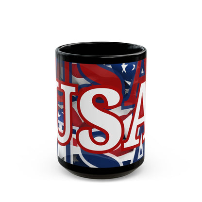 USA! USA! USA White font Patriot Black Mug by cypherpunkgear.com