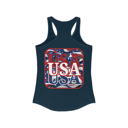 2-sided Red WHITE and Blue USA Patriot Women's Racerback Tank Top by cypherpunkgear