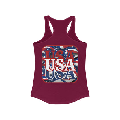 2-sided Red WHITE and Blue USA Patriot Women's Racerback Tank Top by cypherpunkgear