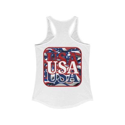 2-sided Red WHITE and Blue USA Patriot Women's Racerback Tank Top by cypherpunkgear