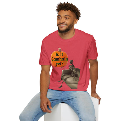 Is it Samhain yet? Skeleton's Pumpkin Light colors Unisex T-Shirt by CreepyCrafts.boo