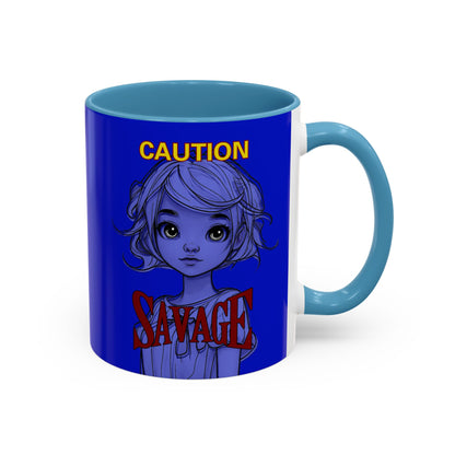 Caution, Savage Dark Blue Accent Mug by cypherpunkgear.com