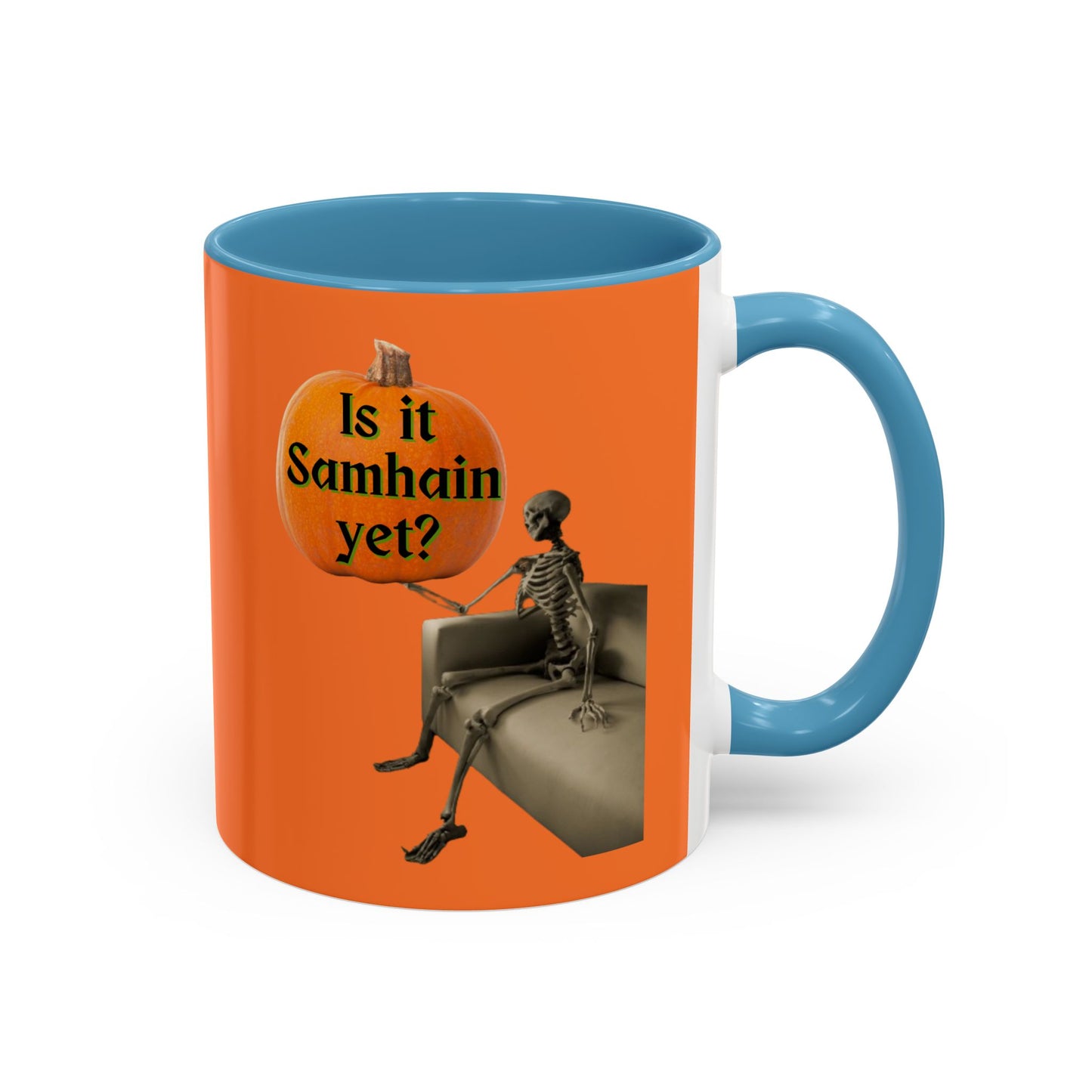 Is it Samhain yet? Skeleton's Pumpkin Orange Accent Mug by CreepyCrafts.boo