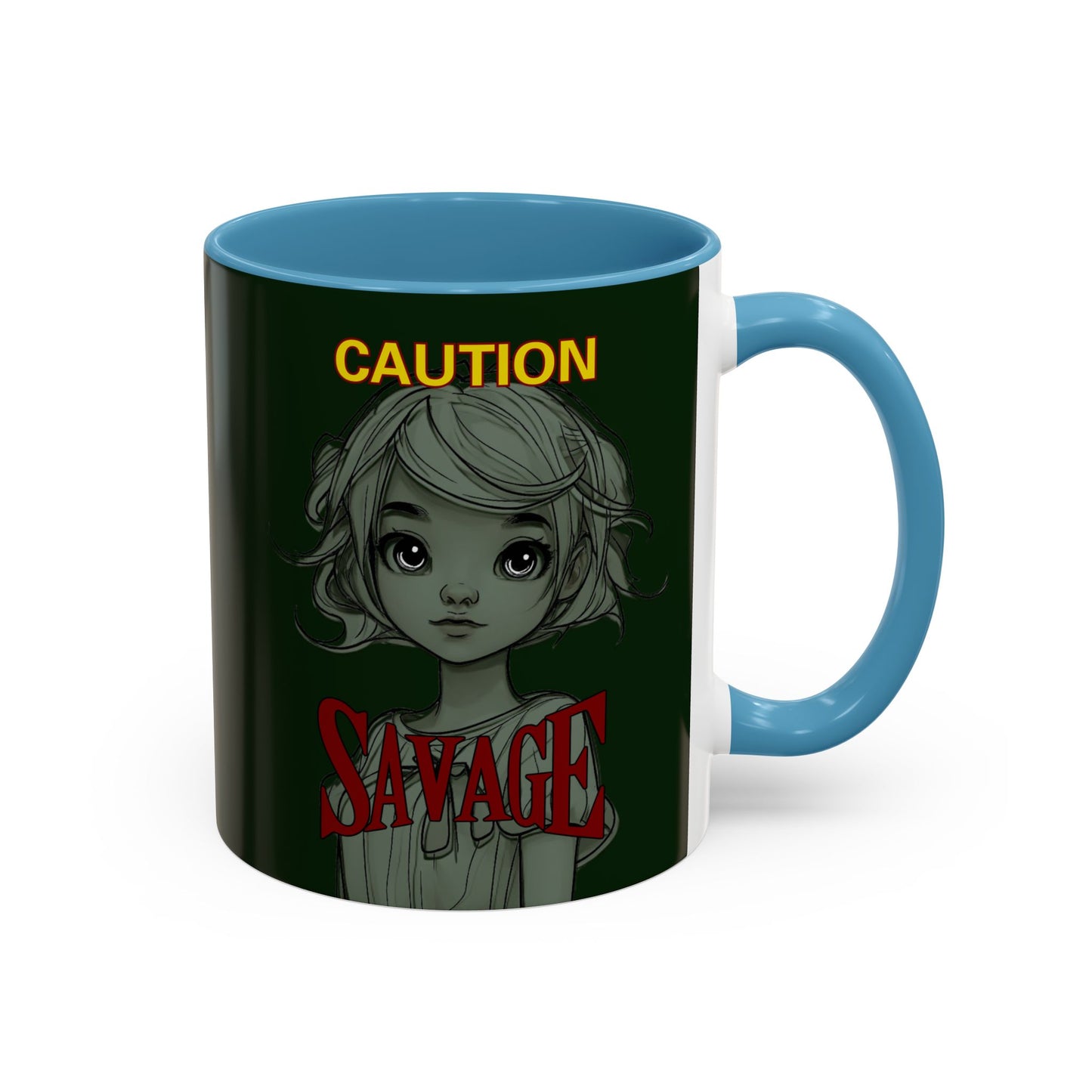 Caution, Savage Dark Green Accent Mug by cypherpunkgear.com