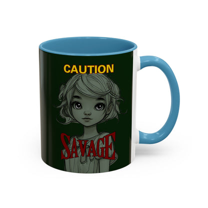 Caution, Savage Dark Green Accent Mug by cypherpunkgear.com