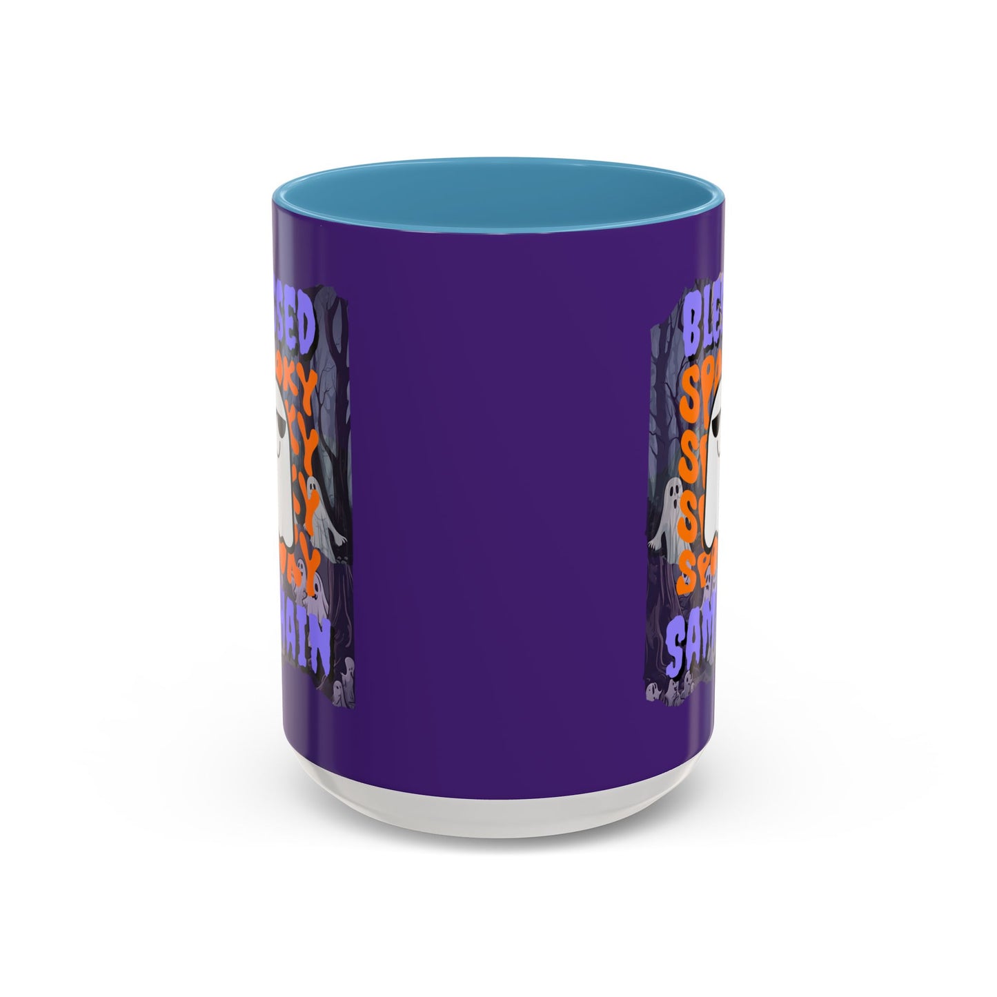 Spooky Blessed Samhain Ghost Purple font Accent Mug by CreepyCrafts.boo