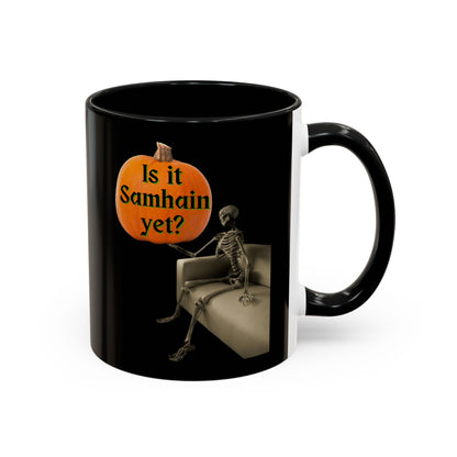 Is it Samhain yet? Skeleton's Pumpkin Black Accent Mug by CreepyCrafts.boo