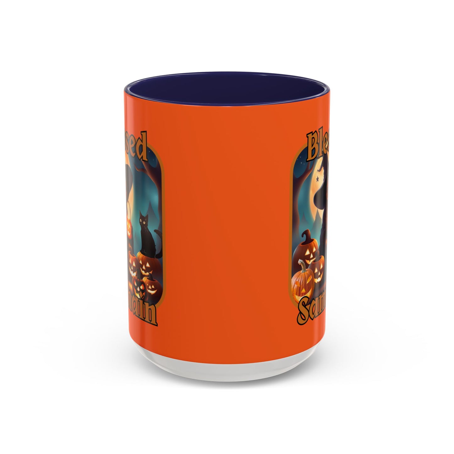Blessed Samhain Cute Witch Orange font Orange Accent Mug by CreepyCrafts.boo