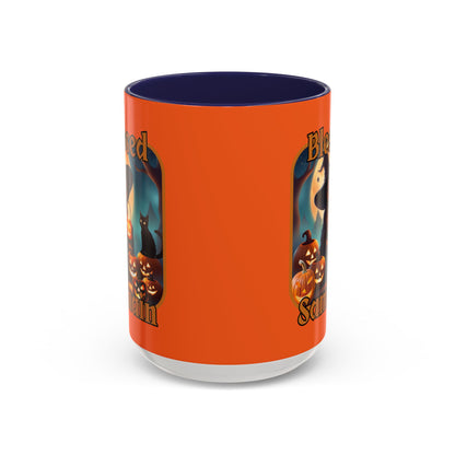 Blessed Samhain Cute Witch Orange font Orange Accent Mug by CreepyCrafts.boo
