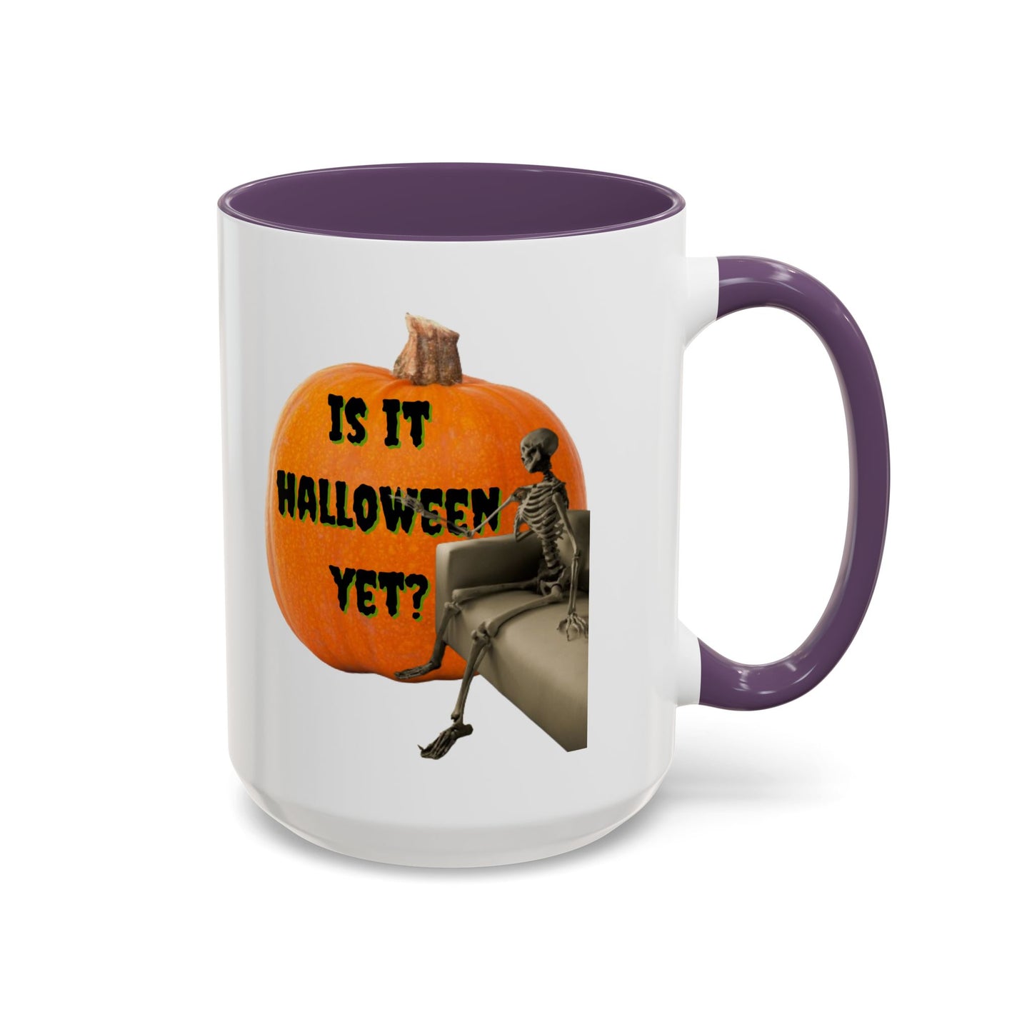 Is it Halloween yet? Skeleton's Giant Pumpkin White Accent Mug by CreepyCrafts.boo