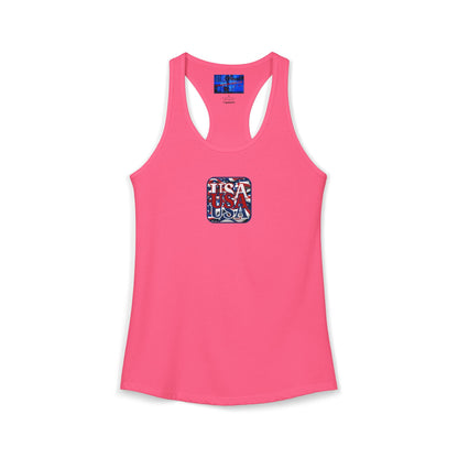 2-sided RED White and Blue USA Patriot Women's Racerback Tank Top by cypherpunkgear.com