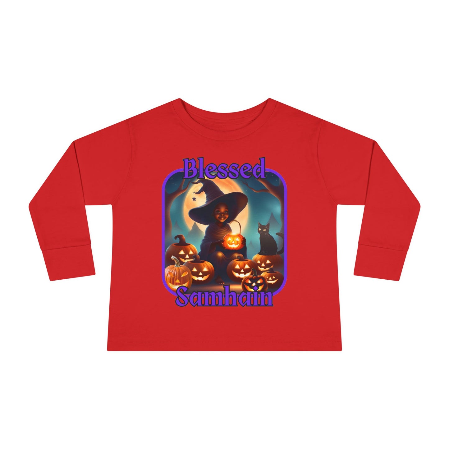 Blessed Samhain Cute Witch Purple font Toddler Long Sleeve Tee by CreepyCrafts.boo