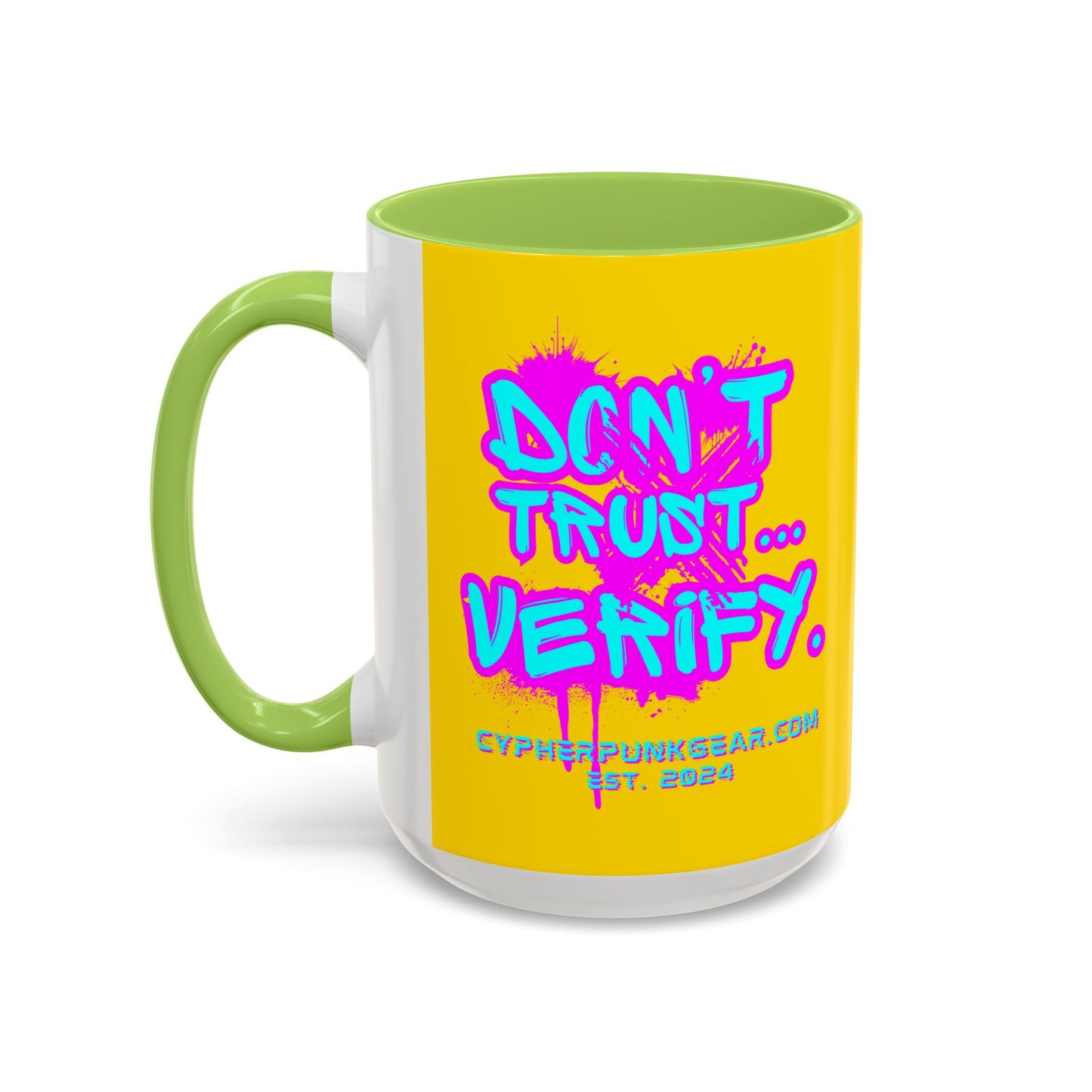 Don't Trust...Verify. Yellow Accent Mug by cypherpunkgear.com