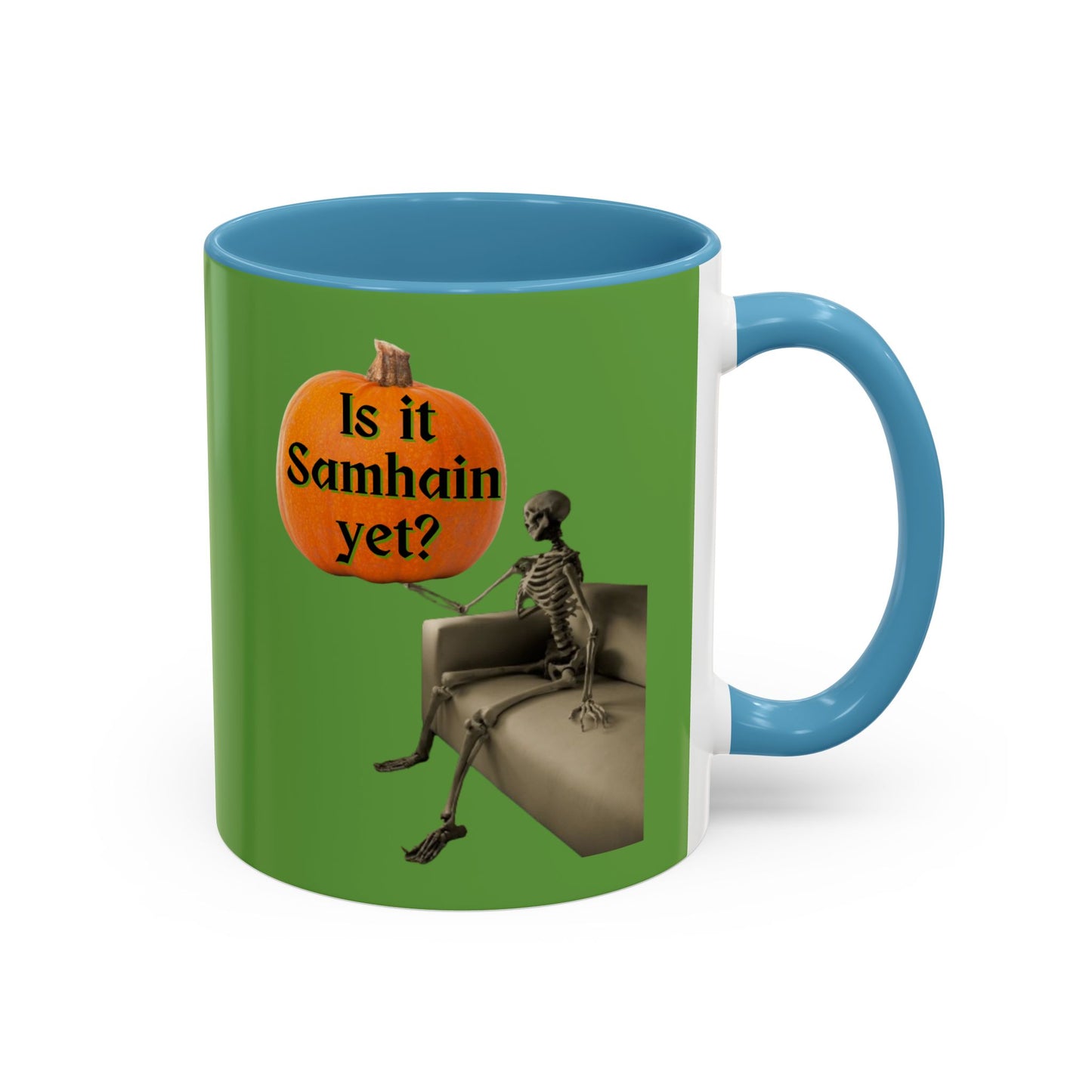 Is it Samhain yet? Skeleton's Pumpkin Green Accent Mug by CreepyCrafts.boo