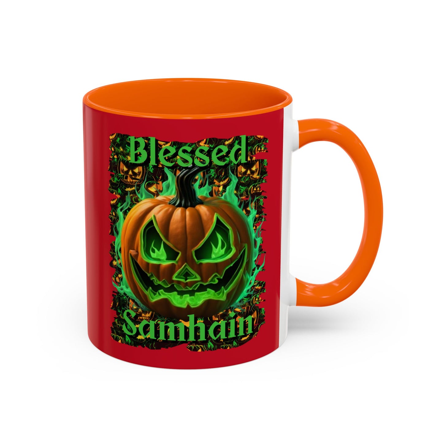 Blessed Samhain Green Jack Red Accent Mug by CreepyCrafts.boo