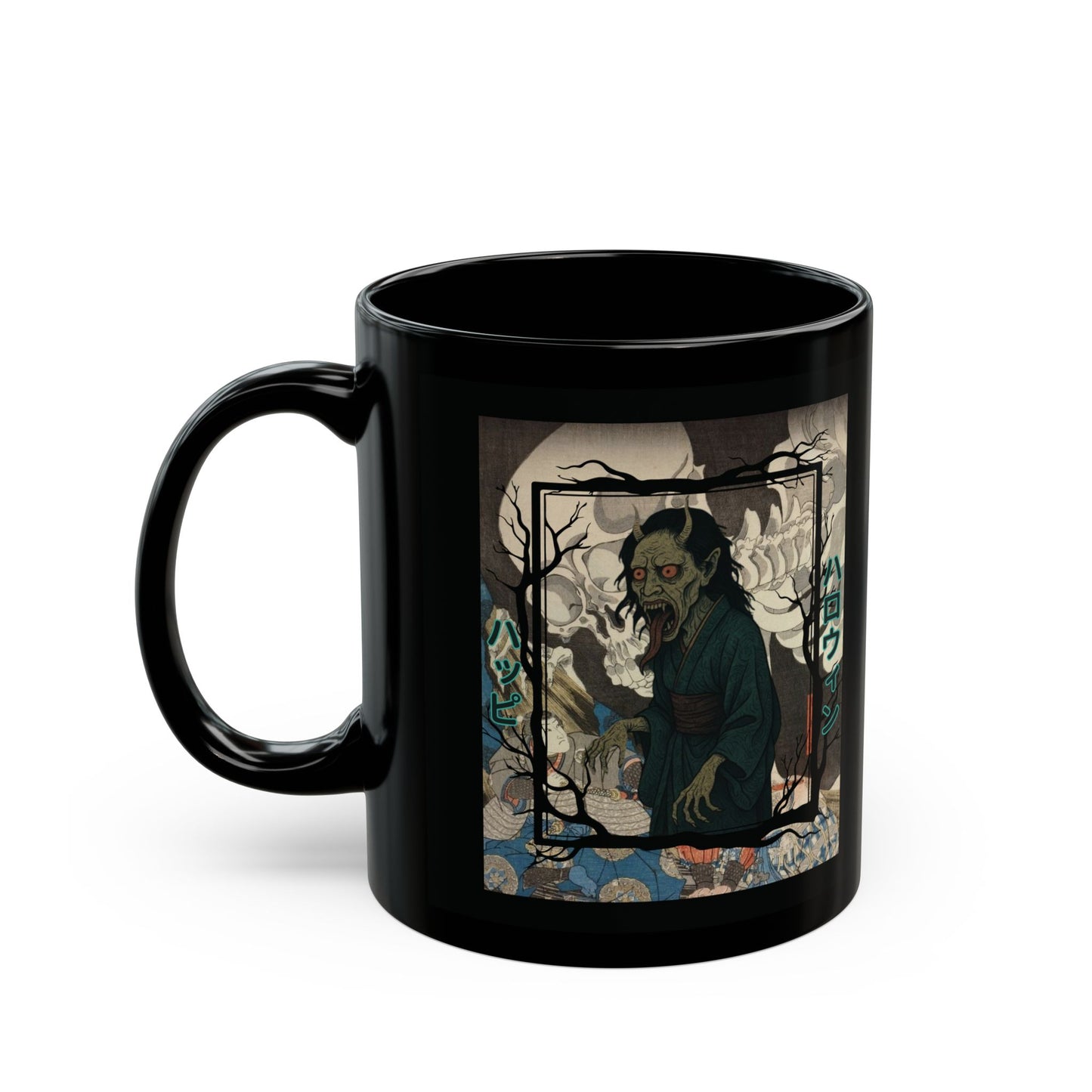 Yōkai Happy Halloween Black Mug by CreepyCrafts.boo