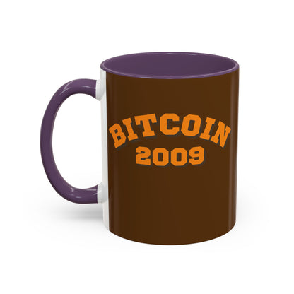 Bitcoin 2009 Brown Accent Mug by cypherpunkgear.com