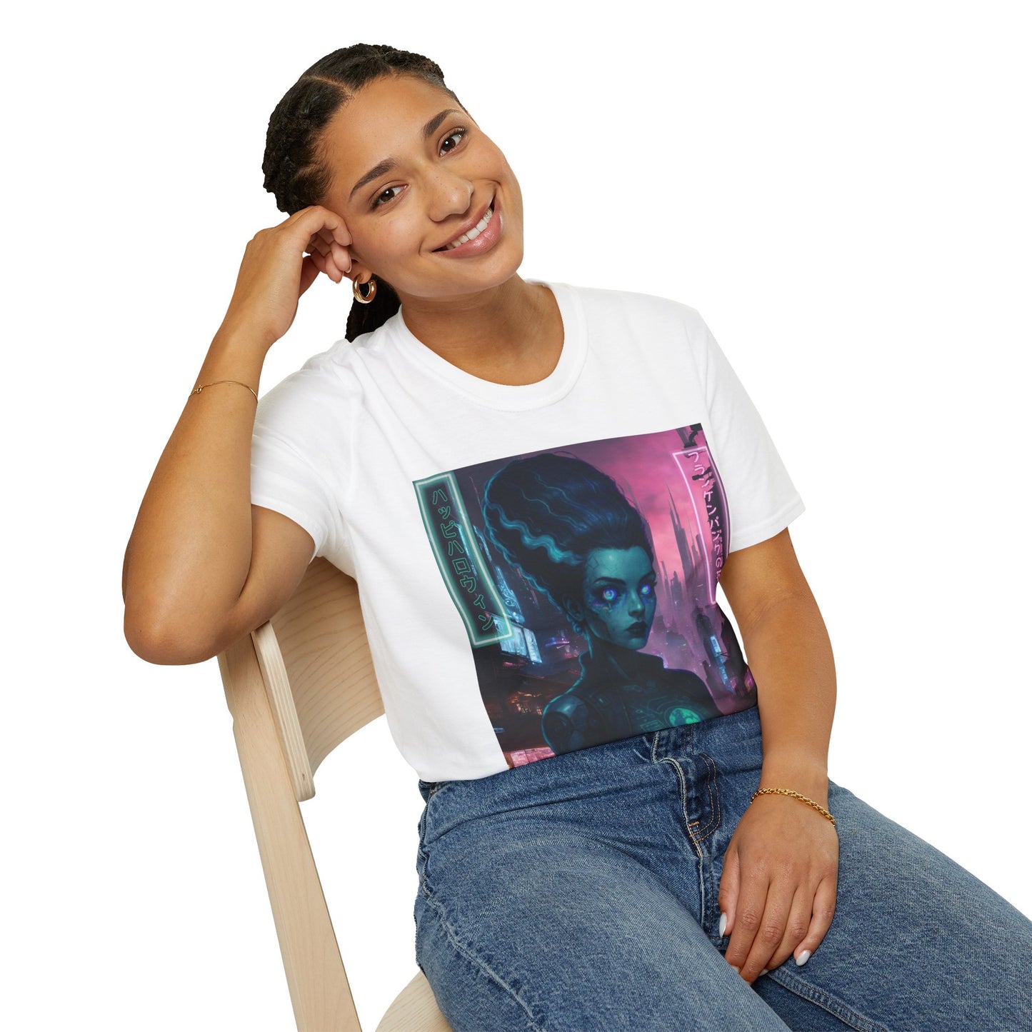 Neon Bride of Frankenstein Light colors Unisex T-Shirt by CreepyCrafts.boo