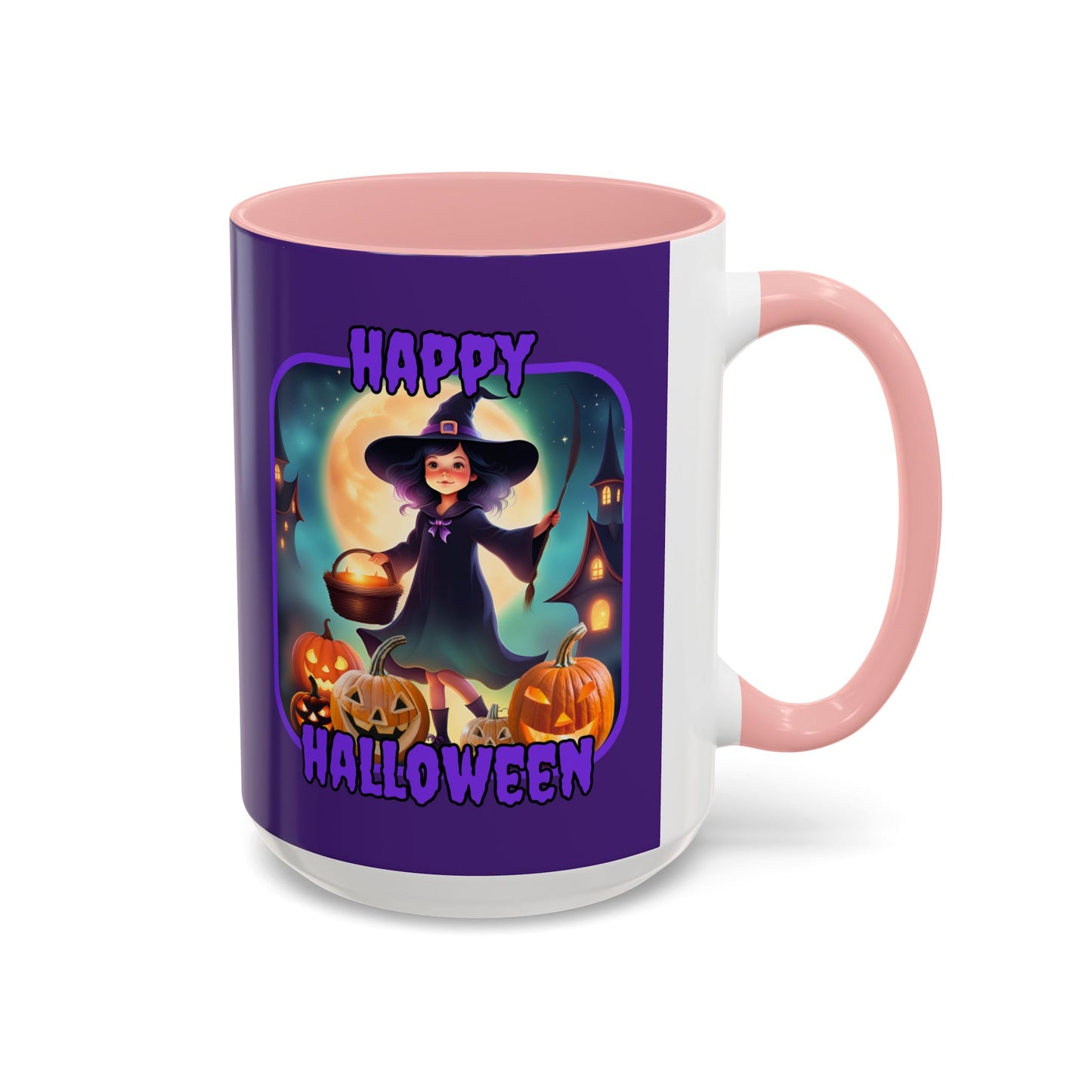 Happy Halloween Little Witch Purple font Purple Accent Mug by CreepyCrafts.boo