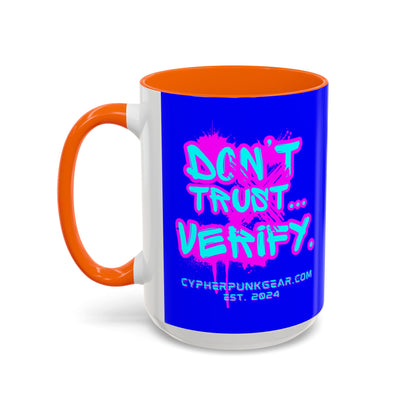 Don't Trust...Verify. Dark Blue Accent Mug by cypherpunkgear.com