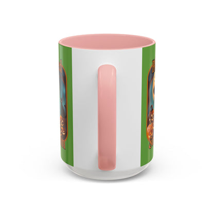 Blessed Samhain Cute Witch Orange font Green Accent Mug by CreepyCrafts.boo