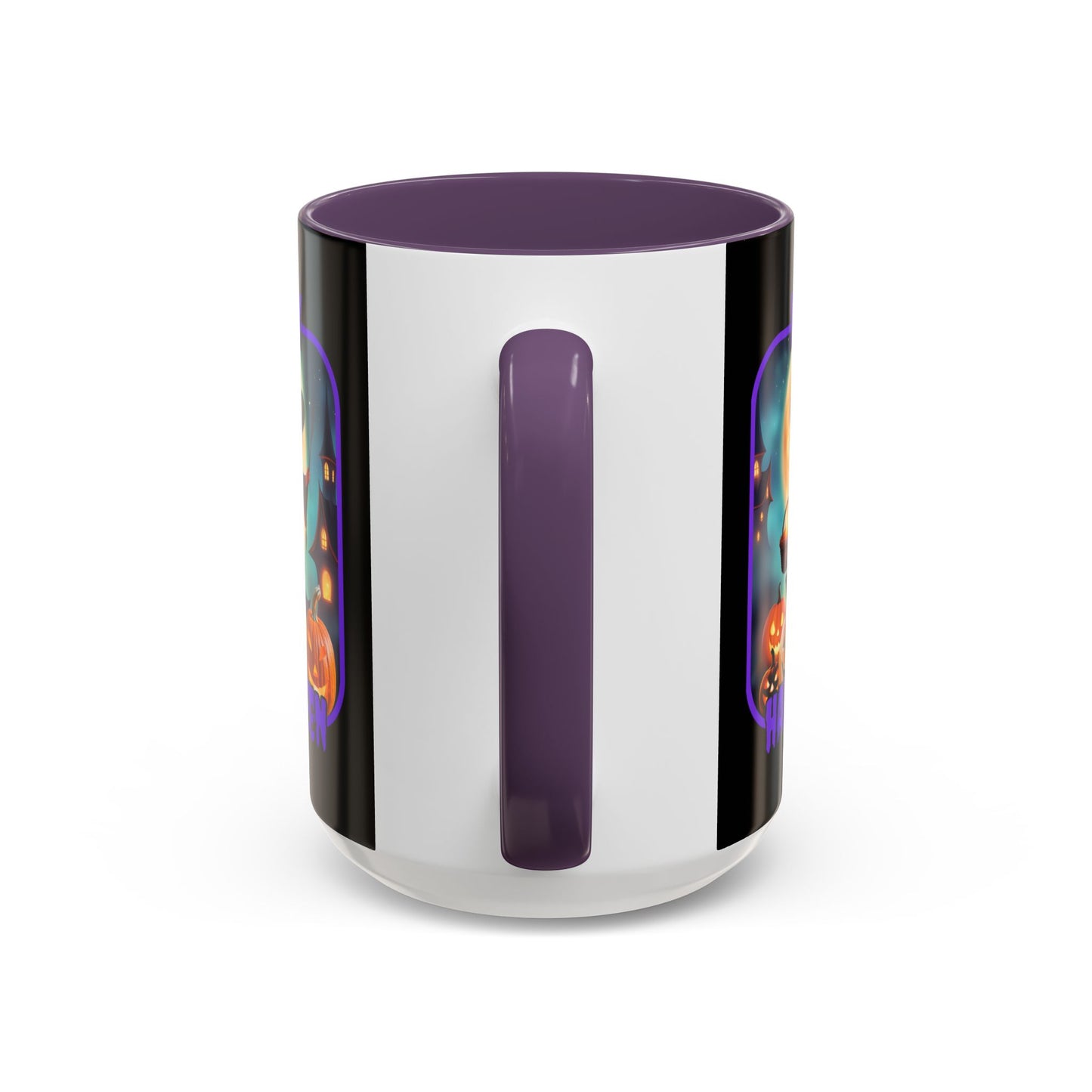 Happy Halloween Little Witch Purple font Black Accent Mug by CreepyCrafts.boo