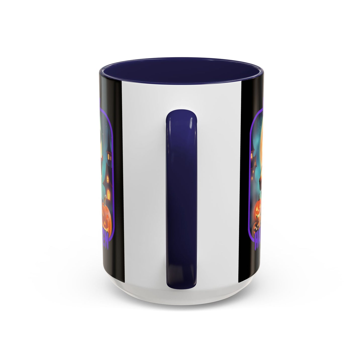 Happy Halloween Little Witch Purple font Black Accent Mug by CreepyCrafts.boo