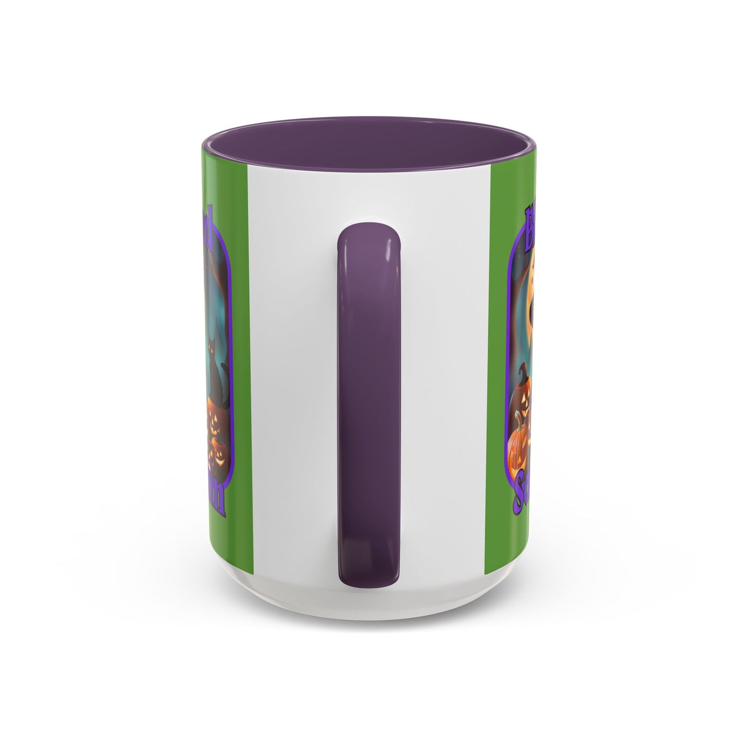 Blessed Samhain Cute Witch Purple font Green Accent Mug by CreepyCrafts.boo