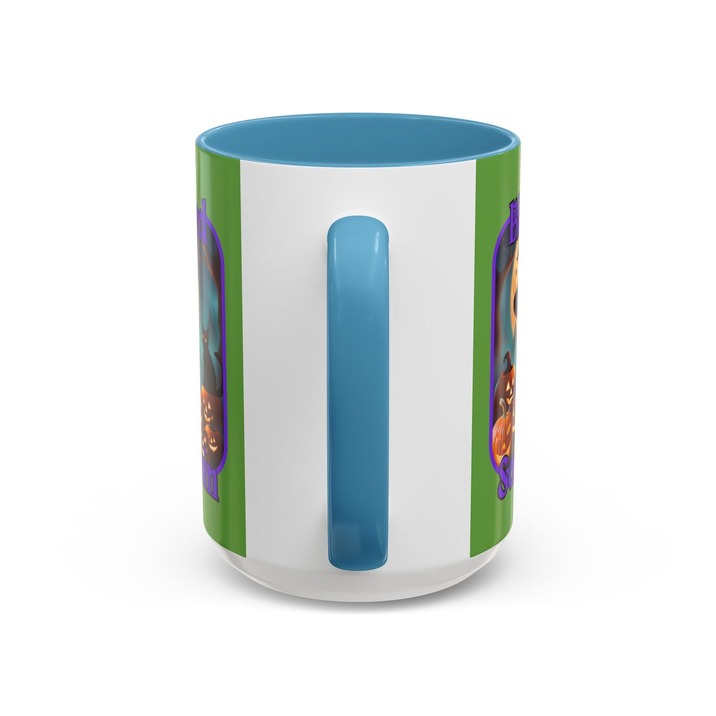 Blessed Samhain Cute Witch Purple font Green Accent Mug by CreepyCrafts.boo