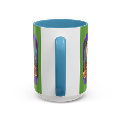 Blessed Samhain Cute Witch Purple font Green Accent Mug by CreepyCrafts.boo