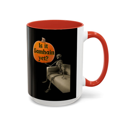 Is it Samhain yet? Skeleton's Pumpkin Black Accent Mug by CreepyCrafts.boo