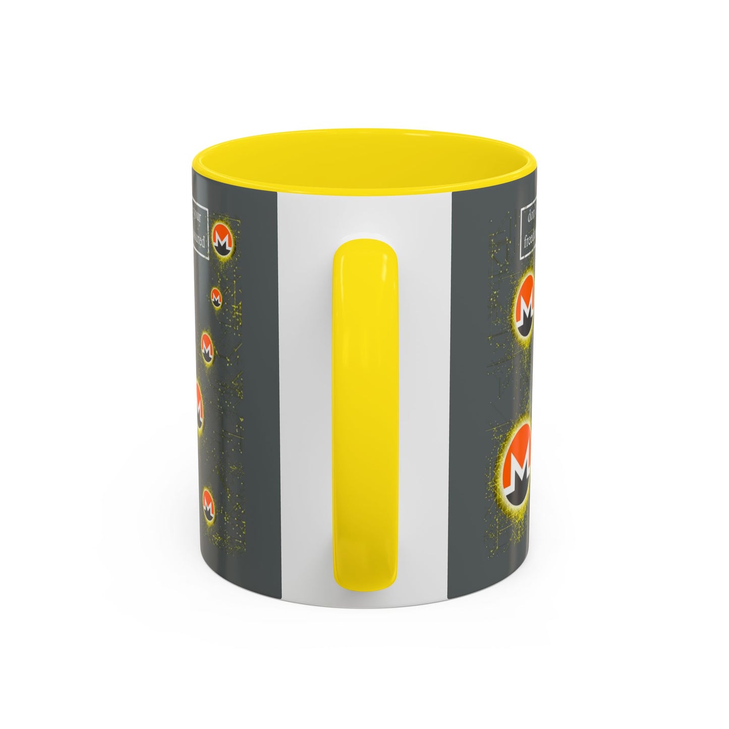 Monero (XMR) don't assume your freedoms are assured Grey Accent Mug by cypherpunkgear.com