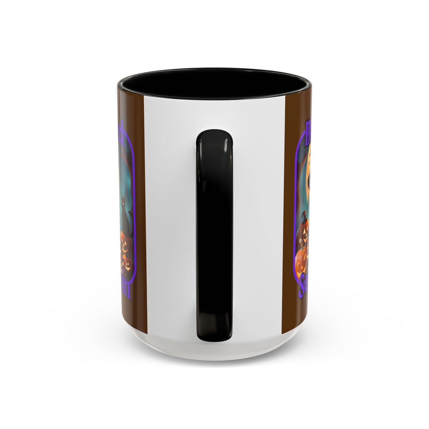 Blessed Samhain Cute Witch Purple font Brown Accent Mug by CreepyCrafts.boo