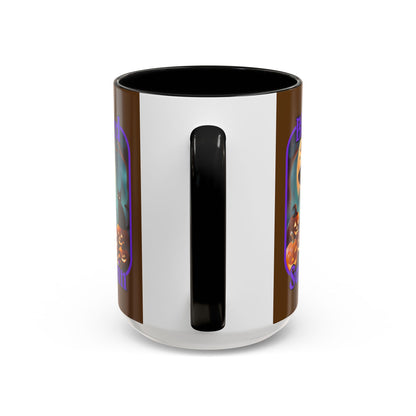 Blessed Samhain Cute Witch Purple font Brown Accent Mug by CreepyCrafts.boo