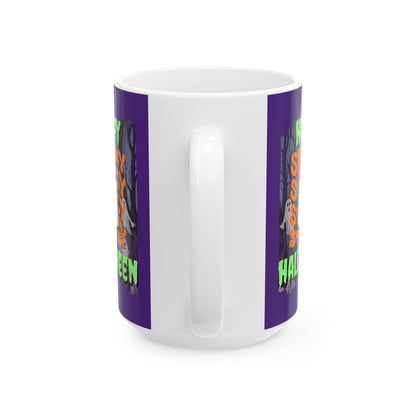 Spooky Happy Halloween Ghost GNfont Purple Mug by cypherpunkgear