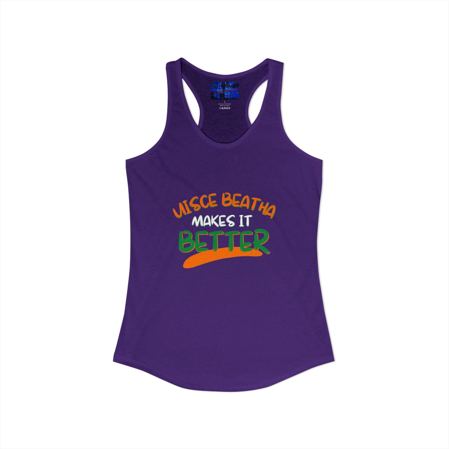 Uisce Beatha makes it better Orange, White, and Green font Women's Racerback Tank Top by cypherpunkgear.com