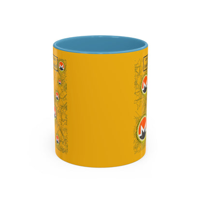 Monero (XMR) don't assume your freedoms are assured Yellow Accent Mug by cypherpunkgear.com