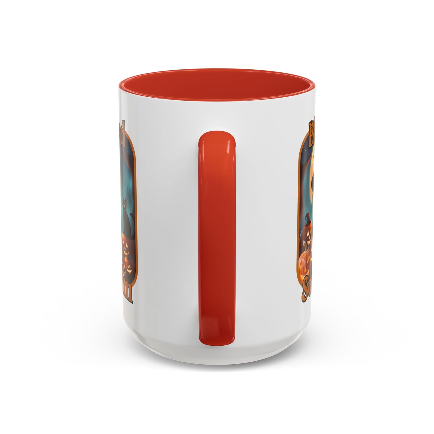 Blessed Samhain Cute Witch Orange font White Accent Mug by CreepyCrafts.boo