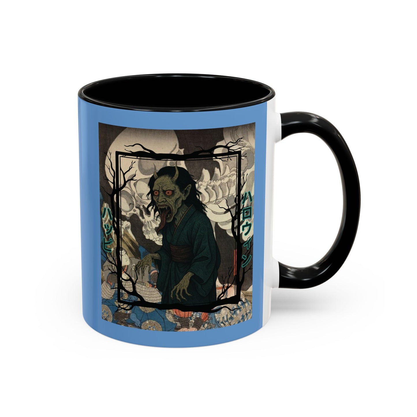 Yōkai Happy Halloween Light Blue Accent Mug by CreepyCrafts.boo