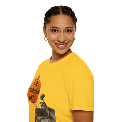Is it Samhain yet? Skeleton's Pumpkin Light colors Unisex T-Shirt by CreepyCrafts.boo