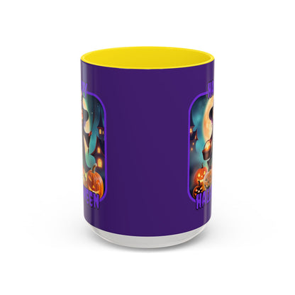 Happy Halloween Little Witch Purple font Purple Accent Mug by CreepyCrafts.boo