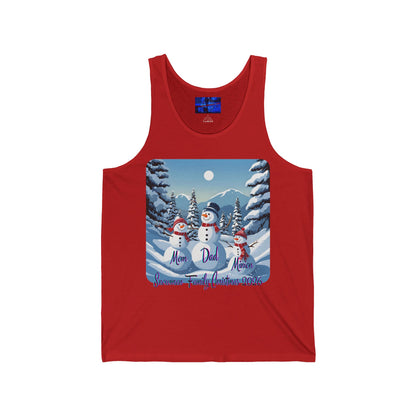 Snowman Family of 3 Unisex Jersey Tank Top by cypherpunkgear.com