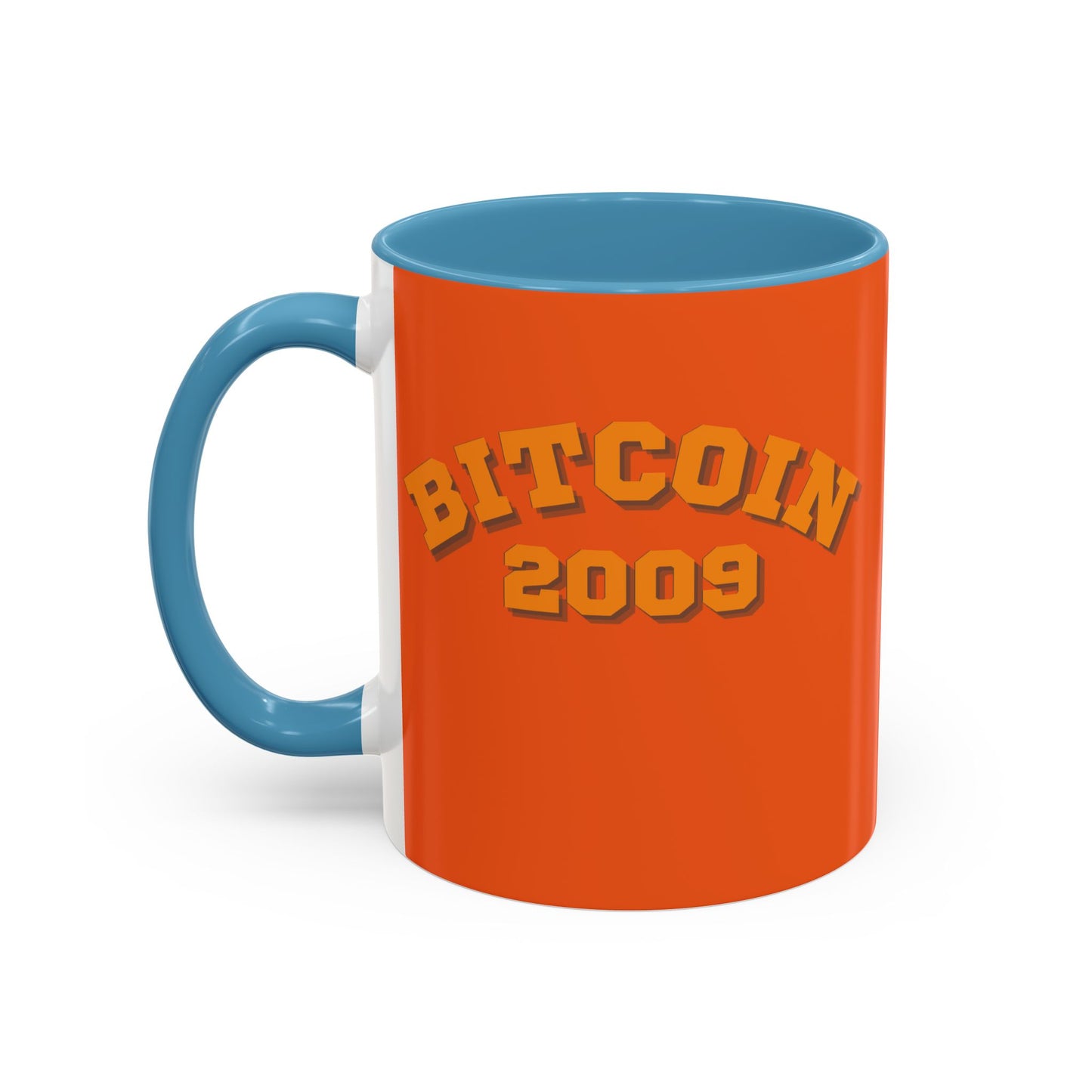 Bitcoin 2009 Orange Accent Mug by cypherpunkgear.com